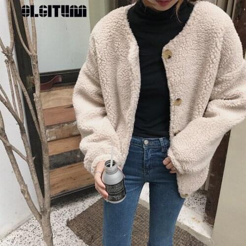 2020 Women Jacket Coat for Autumn and Winter New Fashion Korean Lazy Button Soft Sheep Lamb Thickening Jacket Coat for Female