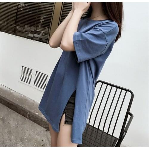 Women Summer T-Shirt 2020 Casual Loose Short Sleeve T Shirts Sexy O-Neck Cotton Tee Shirt Femme Ladies Long Tops Plus Size X597