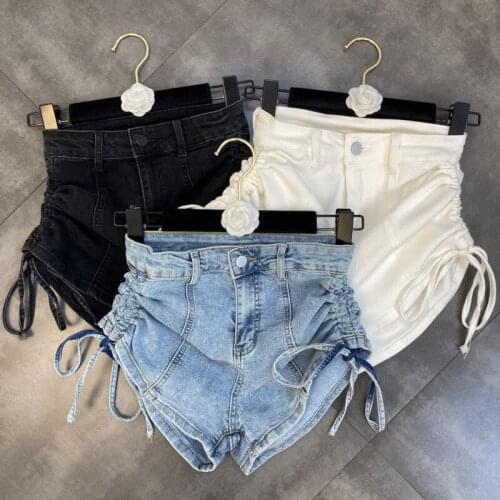 PREPOMP 2021 Summer New Design High Waist Side Drawstring Wide Leg Denim Shorts Women Short Jeans Fashion Tide GB968