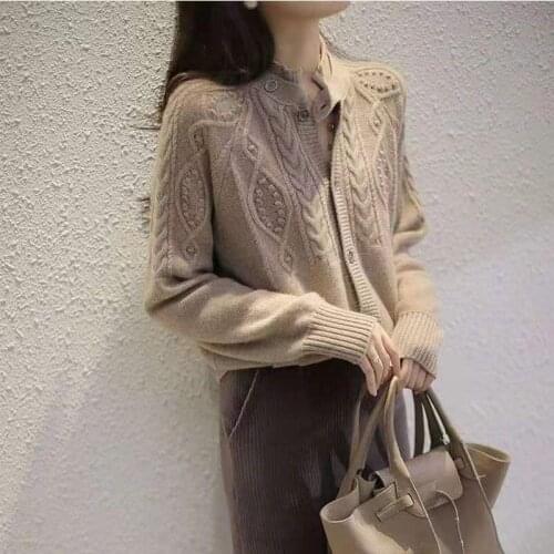 Woman Sweaters Cardigan Spring and Autumn Open Collar Design Knitted Long Sleeve Cardigan Women