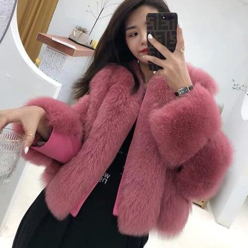 Woman Casual Real Fox Fur Winter Overcoats Luxury Fox Fur Jacket Coats Genuine Sheepskin Natural Whole Fox Fur Jackets