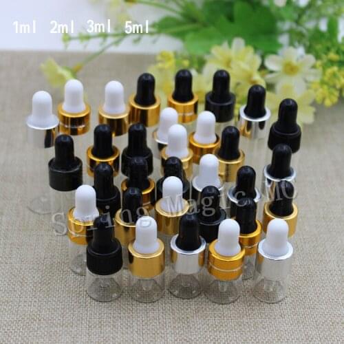 100pcs/lot 1ml 2ml 3ml 5ml Clear Aromatherapy Esstenial Oil Bottle with Glass Eye Dropper Portable Mini Empty Dropper Bottle