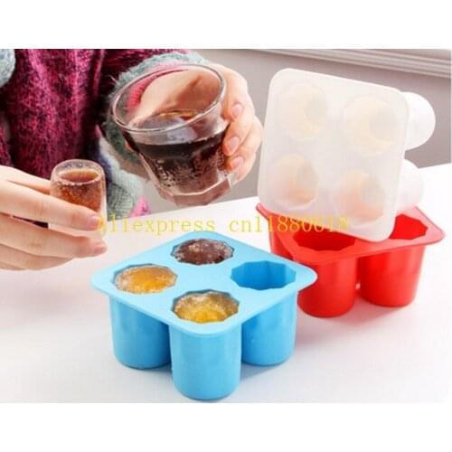 100pcs/lot Free Shipping 4 Cups Glass Shape Silicone Ice Cube Maker Freeze Mould Drink Party Ice Tray tool