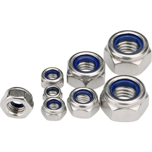 2/5/10/25pc M2 M2.5 M3 M3.5 M4 M5 M6 M8 M10 M12 M14 M16 304 Stainless Steel Black Hex Nylon Insert Lock Nut Self-locking Locknut