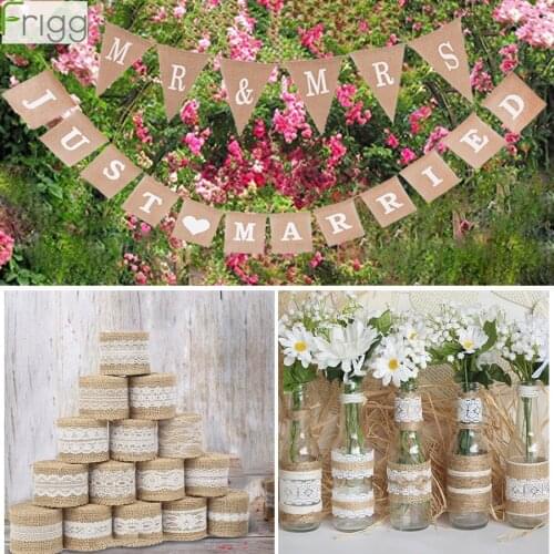 2M Natural Jute Burlap Ribbon Rustic Wedding Decoration Vintage Twine lace Jute Rope DIY MR MRS Wedding & Event Party Supplies