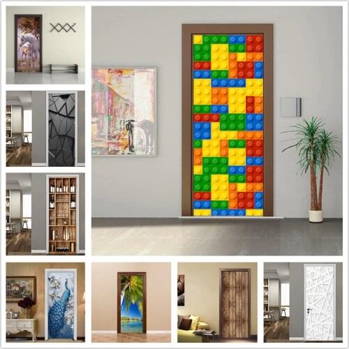 2Pcs/Set Door Stickers for Kids Rooms Home Decor Wallpaper 3D Doors Mural Living Room DIY PVC Waterproof Poster Adhesive Decals