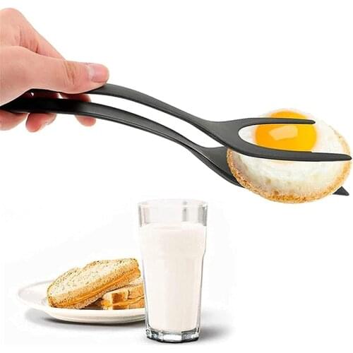 2 In 1 Multipurpose Non-stick Food Clip Fried Egg Cooking Turner Pancake Spatula Pizza Barbecue Bread Clamp Thicken Smooth Tong