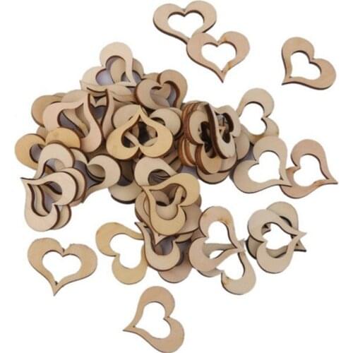 20pcs 30mm Hollow Heart Shape Wooden Slices DIY Wood Discs Crafts Heart Embellishments Crafts Party Wedding Decor
