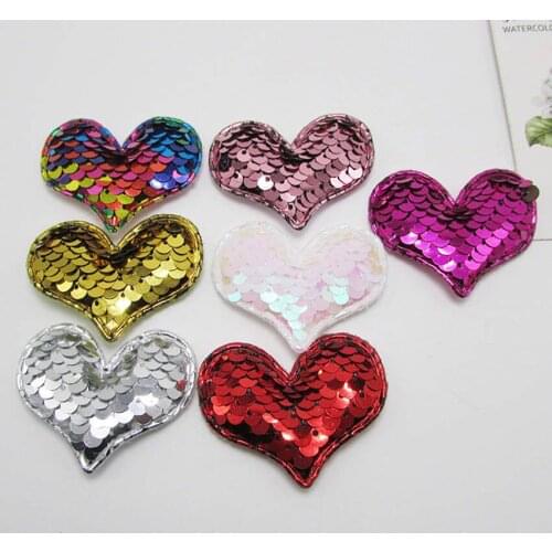 20pcs 5*4cm Glitter Paillette Pads Patches heart Appliques for Craft Clothes Sewing Supplies DIY Hair Clip Accessories