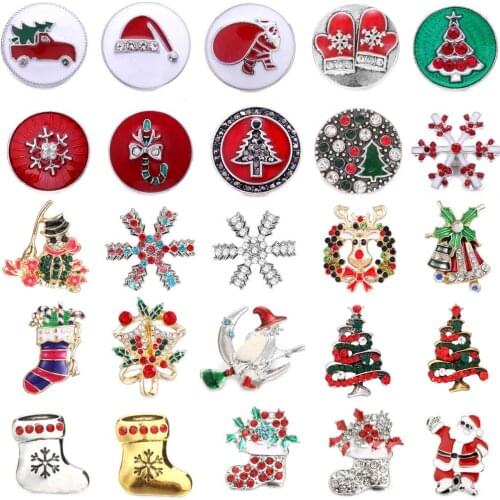 5pcs/lot 18mm Snap Jewelry Christmas Tree Santa Snowman Reindeer Bell Sock Bear Hat Crutch Snap Button Fit Snap Button Bracelet
