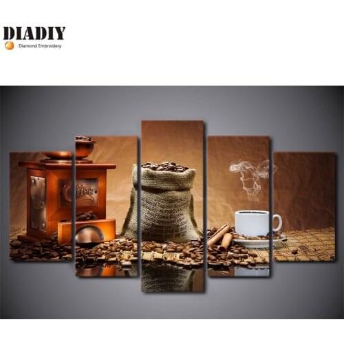 5pc Full Square&round drill 5D DIY Diamond embroidery Coffee Diamond Painting Cross Stitch Rhinestone Mosaic Kitchen Home Decor