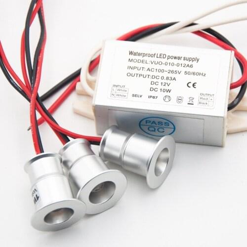 9PCS IP65 1W 12V 15mm Mini LED Spot + IP67 Power Supply Bathroom Wall Bed Room Downlight Bulb Lamp Outdoor Garden Lighting