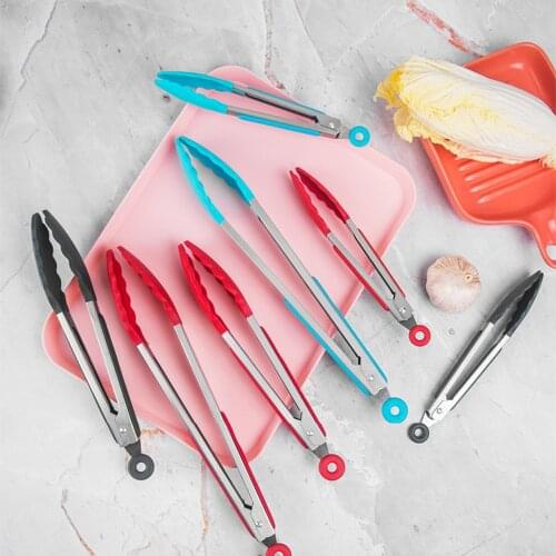 BalleenShiny High Quality Stainless Steel Food Tongs Household Kitchen Food Grade Non-slip Heat-resistant Barbecue Bread Tongs