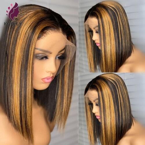 Highlight Blonde 13x6 Lace Front Human Hair Wigs Highlight Short Bob Brazilian Remy Hair Lace Wigs Middle Part Black Lace Wig