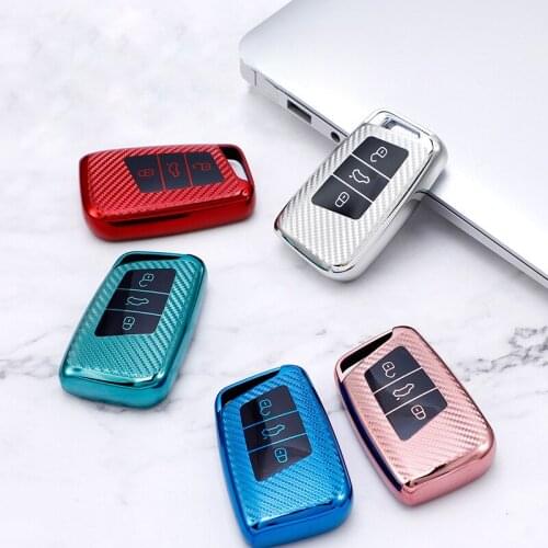Full Cover Carbon Fiber TPU Car Remote Key Case For Volkswagen VW Tiguan MK2 Magotan Passat B8 CC 2017 2018 For Skoda Superb A7