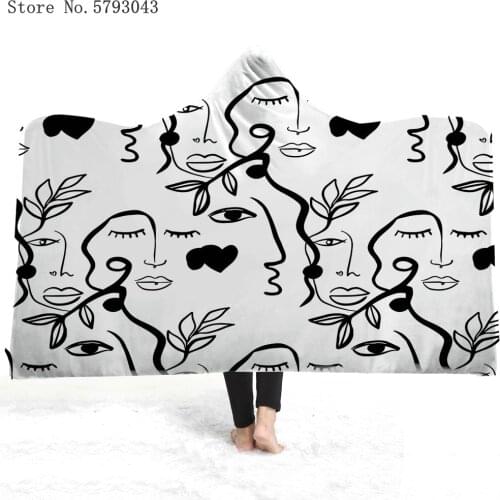 Artistic Abstract Wearable Blanket 3D Print Human Face Line Throw Blanket Home Custom Fleece Blanket Picnic Nap Office Blanket