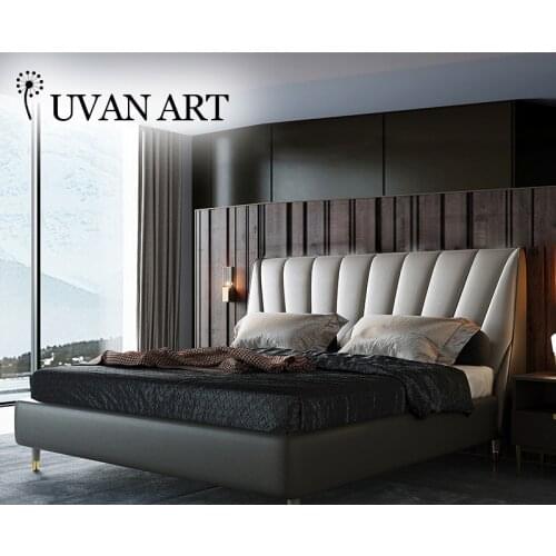 Italian leather art bed leather soft bag modern minimalist master bedroom marriage bed 249E-87