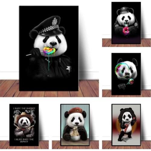 Cute Panda Canvas Painting Abstract Cartoon Animals Posters and Prints Cuadros Wall Art Pictures for Living Room Home Decoration