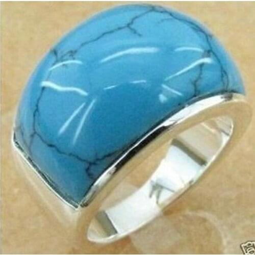 Jewellery pretty silver turquoises Natural Black Agates Gem 24mm 925 Sterling silver mens ring Ring Size free shipping