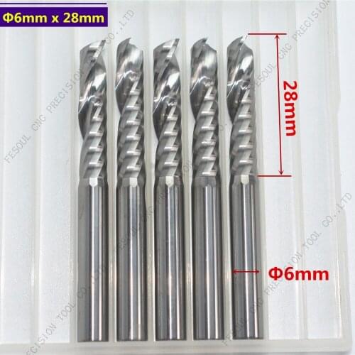 6mm*28mm,5pcs,Free shipping 1 Flute End Mill,CNC machine milling Cutter,Solid carbide woodworking tool,PVC,MDF,Acrylic,wood