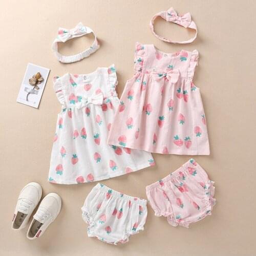 Korean Style Summer Infant Baby Girls Cotton Printing Clothing Sets Sleeveless T-shirt+PP Shorts Toddler Baby Girls Suit