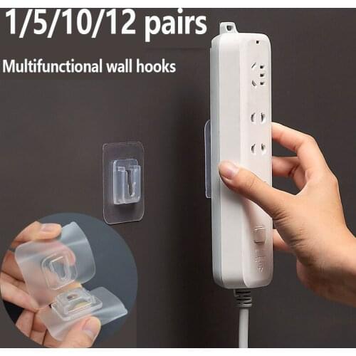 1/5/10/12 Pairs Double sided Adhesive Wall Hooks Hanger Strong Transparent Suction Cup Kitchen Bathroom Wall Storage Holder