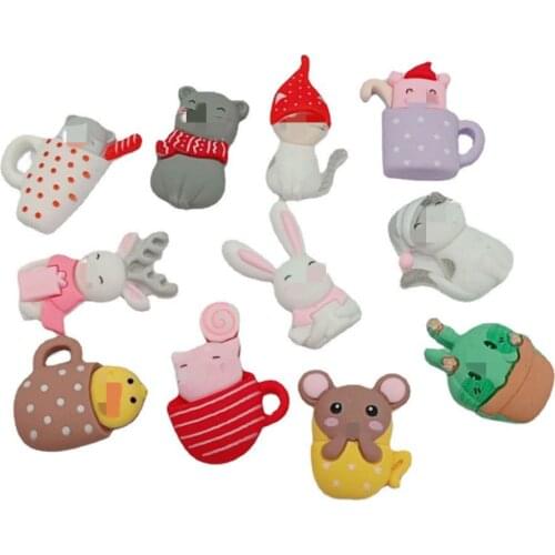 Cute Resin Cartoon Animals Cat Cups Flatback Cabochon Kawaii Accessories DIY Scrapbooking Decoration Craft Hair Bows Center