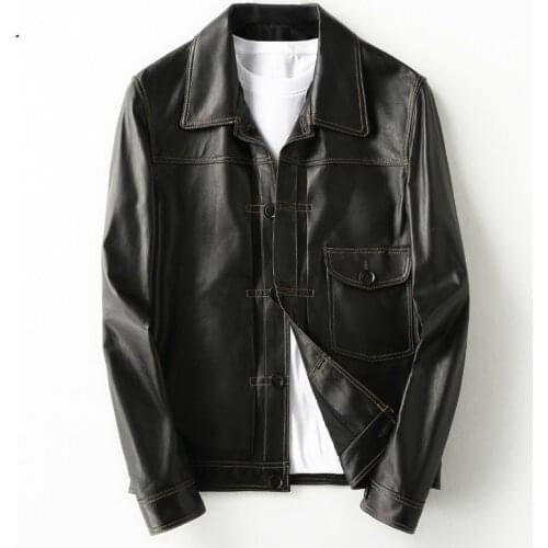 Genuine Leather Jacket Men Short 100% Sheepskin Coat Mens Leather Jacket Motorcycle Spring Veste Cuir Homme KFS19M013-M KJ2162