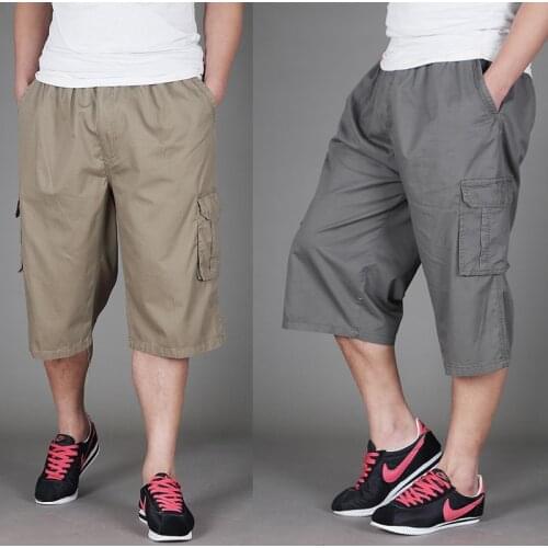 New Arrival Lightweight Summer Casual Loose Elastic Waist Cotton Men Straight Pockets Super Large Calf-length Pants Size XL-6XL