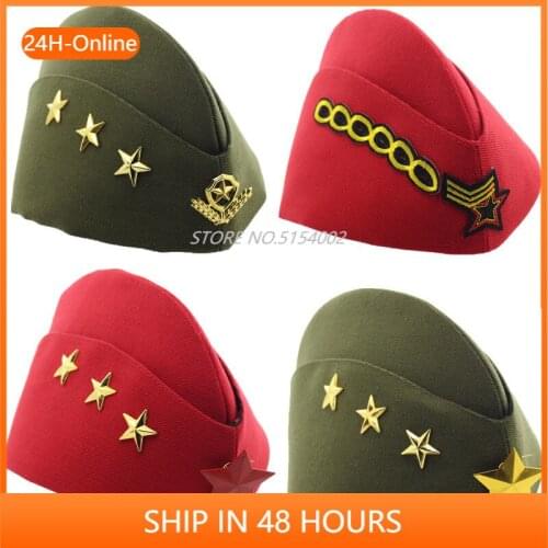 New Sailor Hat Square Dance Performance Canvas Boat Army Hat Fans Stewardess Military Cap Autumn Winter Five Star Chain Beret VL