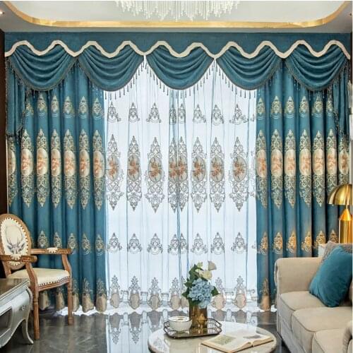 New European-style Modern Light Luxury Curtain with Velvet Mirror Embroidered High Shading Curtains for Living Room Bedroom