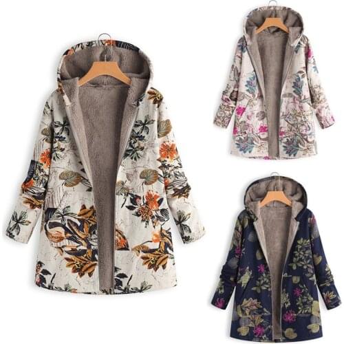 2021 New Women Winter Warm Floral Hooded Jacket Flower Print Hoody Vintage Oversized Coats Winter Padded Jacket Women Parkas