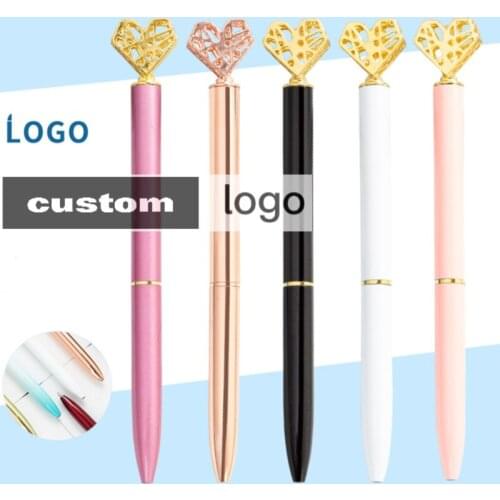 New Creative Metal Rotating Ballpoint Pen Hollow Love Couple Custom Logo Text Lettering Signature Pen Gift Pen for Girls