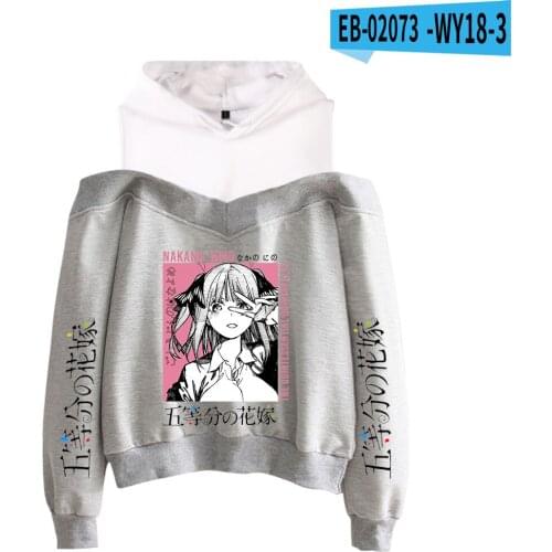 Popular The Quintessential Quintuplets Hoodie Fashion Black+White Off-the-shoulder hooded Casual Women Girls Sexy Sweatshirts