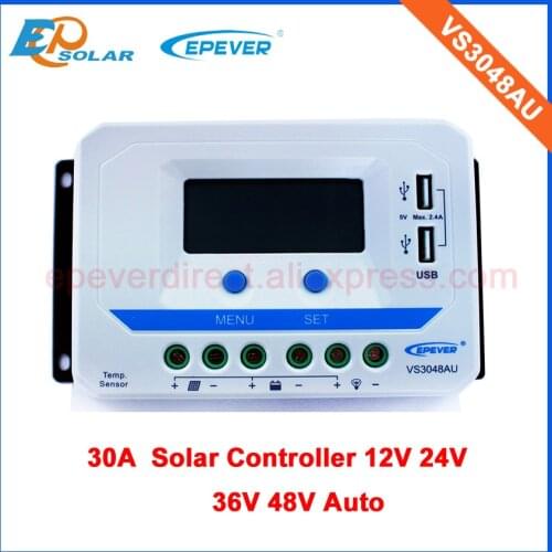 PWM solar cells controller EPEVER VS3048AU 30A 12V 24V 36V auo work EPsolar battery 48V charger LCD display Screen design