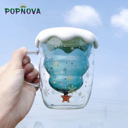Christmas Cup Transparent Double Anti-Scalding Glass Christmas Tree Star Cup Coffee Cup Milk Juice Mug Childrens Christmas Gift