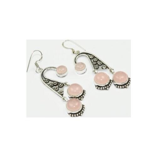 Rose Quarts , 71 mm, Silver Overlay on Copper Earrings, E1714
