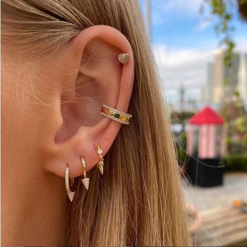 Drop shipping Gold color Round circle no piercing clip on earrings for women stacking cz rock Spike ear stud earring