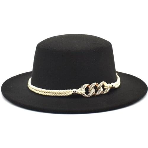 Black Wide Brim Simple Church Derby Top Hat Panama Solid Felt Fedoras Hat For Men Women Artificial Wool Blend Jazz Cap
