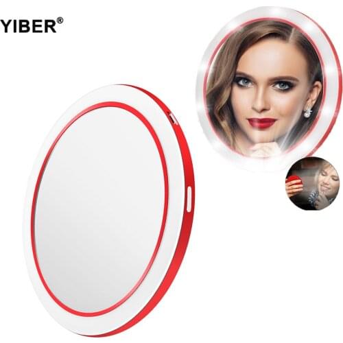 LED Mini Makeup Mirror USB Charging Portable Adjustable Sensing Lighting Small Cosmetic Mirror Travel Wireless Circular Mirror