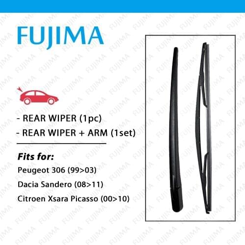 FUJIMA Rear Wiper Blade and Arm for Peugeot 306 (99-03) Dacia Sandero (08-11) Citroen Xsara Picasso (00-10) Back Rear Wiper Arm