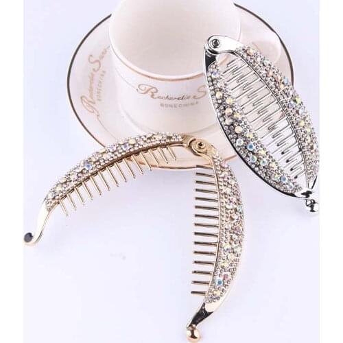 Rhinestone Hair Clips Women Girls Shinny Elegant Banana Hairclips Ponytail Barrettes Hairpins 2021 Fashion Hair Accessories
