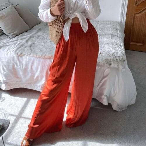 2021 New Autumn Women Pants Wide Leg Loose Leisure Ankle Length Pants Women High Waist Orange Trousers Streetwear