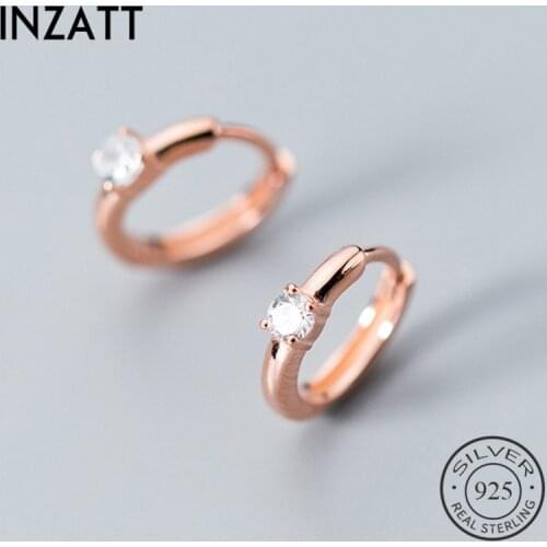 INZATT Real 925 Sterling Silver Minimalist Geometric Round Zircon Hoop Earrings For Women Rose Gold Color Trendy Fine Jewelry