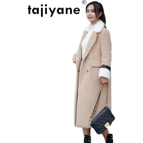 Woman Winter Coats 2021 Fashion Woman Real Mink Fur Collar Jacket Woman Gold Mink Long Slim Clothing Mujer Parkas TN330