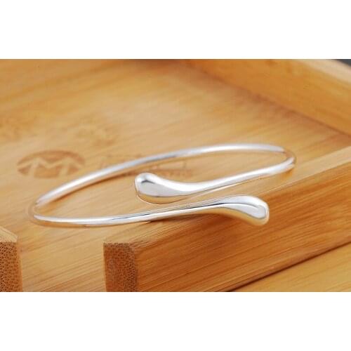 925 Sterling Silver Water drop bracelet cuff bangle for Women Fashion Wedding Party Christmas Gifts Girl Jewelry