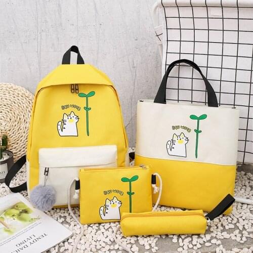 4 Pcs Set Harajuku Women Laptop Backpack Canvas School Bags For Teenage Girls Kawaii College Student Kids Book Bag Rucksack 2022