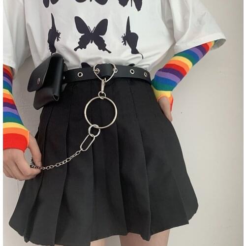 Women Punk Chain Fashion Belt Adjustable Single Row Hole Pin Buckle Waist Belt Jeans Casual Female Decorative Waistband Bag