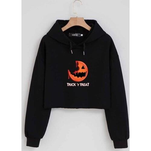 Halloween Punk Clothes Crop Top Hoodie Funny Ghost Streetwear Jacket Oversize Casual Sweatshirt Women Long Sleeve Pullover