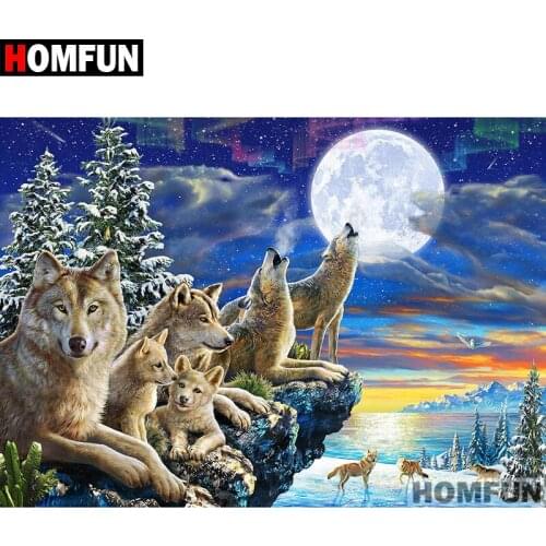 HOMFUN Full Square/Round Drill 5D DIY Diamond Painting "Wolf Moonlight" Embroidery Cross Stitch 5D Home Decor Gift A07053